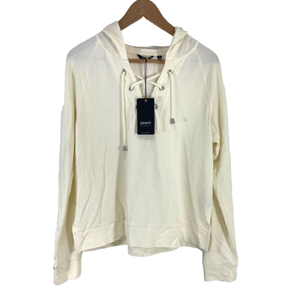 WOMEN'S PEACH SHAFER HOODIE‎ TOPS NWT - SIZE L - CREAM WHITE COLOR NEW